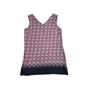 5/$25 Sz L Blue & Pink Floral Sleeveless Summer Shift Shirt Dress V-neck